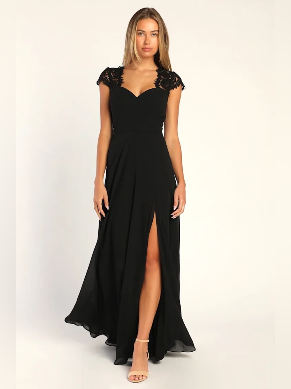 Lulu's Momentous Moments Black Lace Backless Maxi Dress Size L NWT